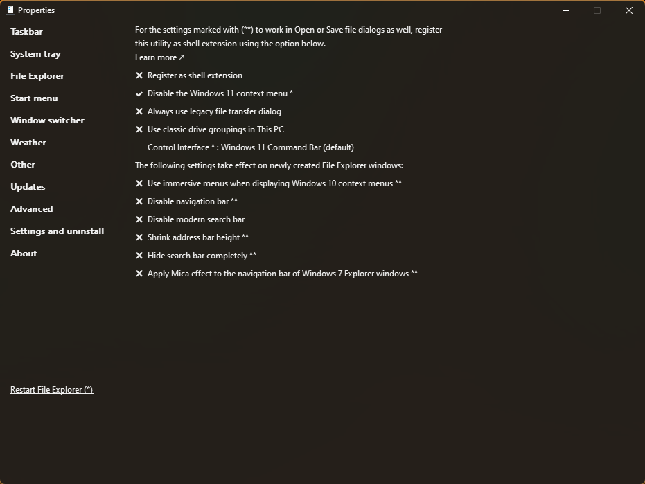 Explorer Patcher Context Menu