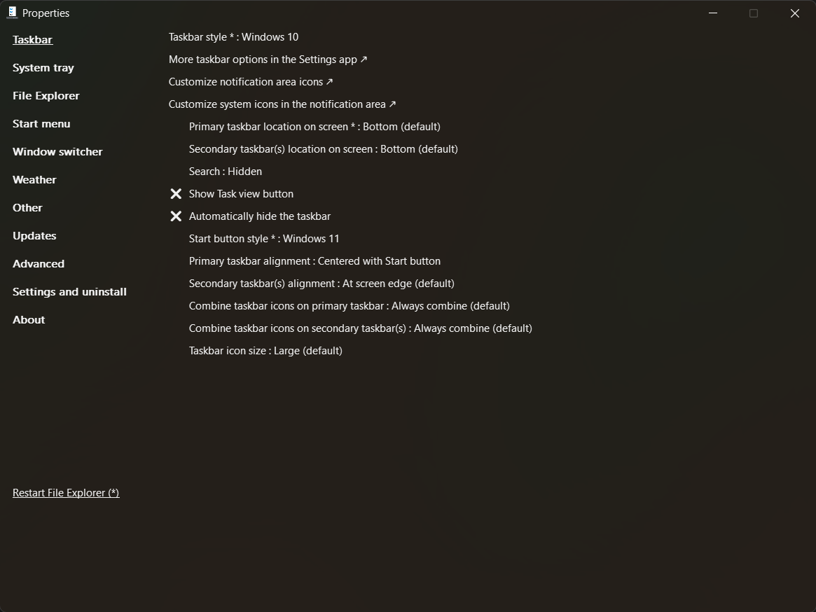 Explorer Patcher Taskbar