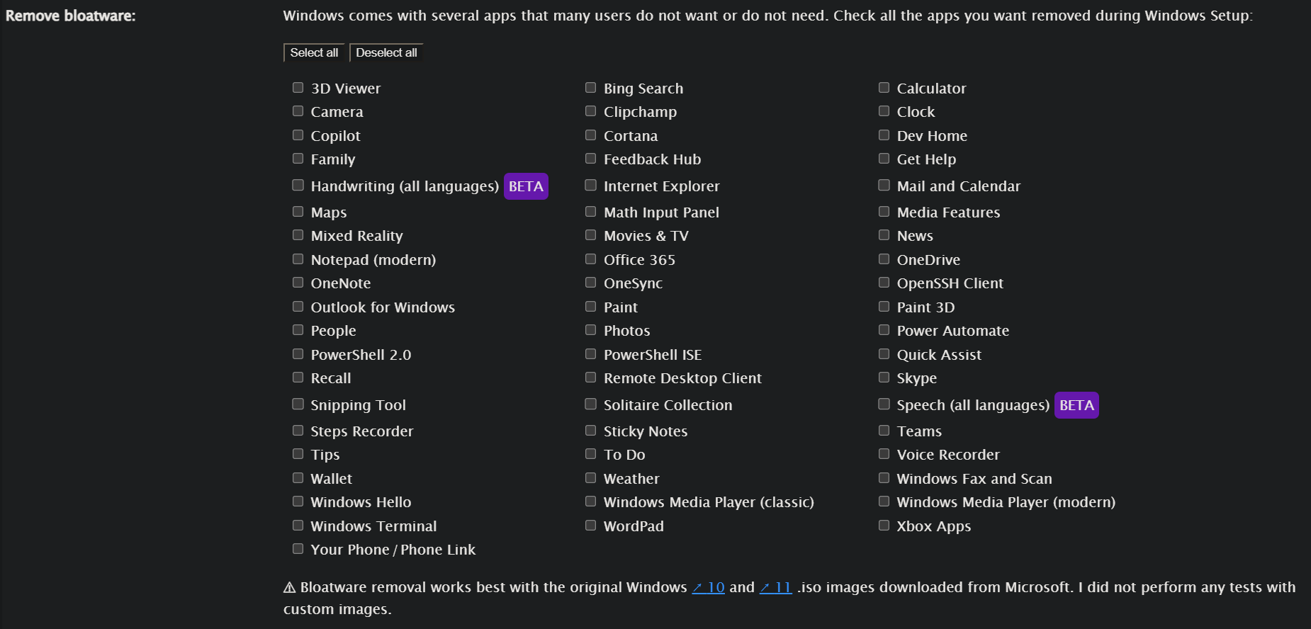 Unattended Generator Remove Bloat Option